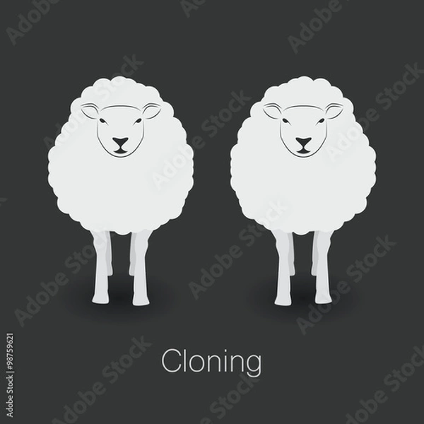 Fototapeta Illustration of sheep and clone of sheep on dark background