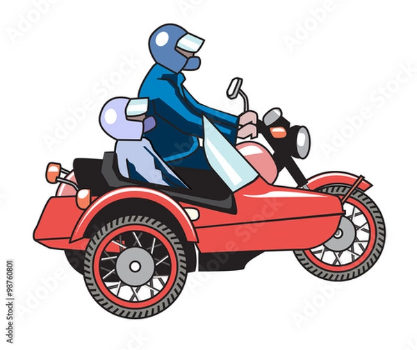 Obraz Retro motorcycle with sidecar with two passengers