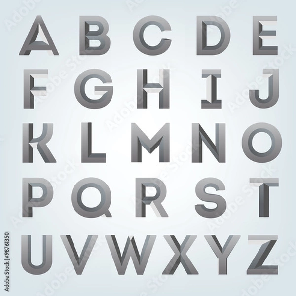 Fototapeta Creative gray 3d alphabet set. Beautiful bold font.
