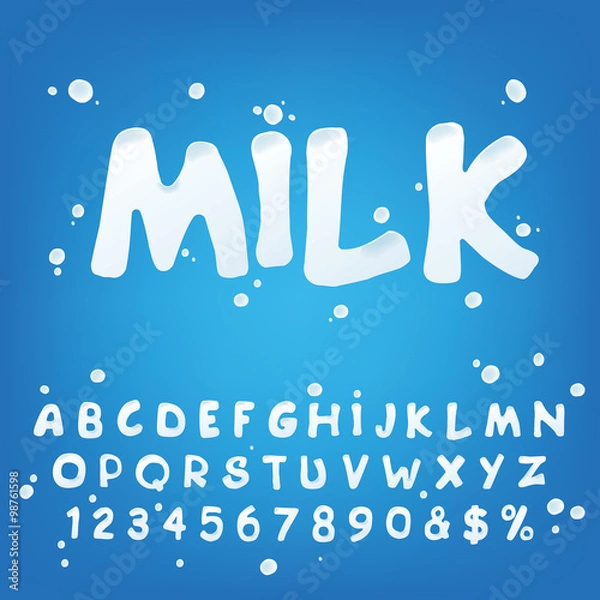 Obraz Vector numbers and symbols made of milk. Additional set for the milk font style.