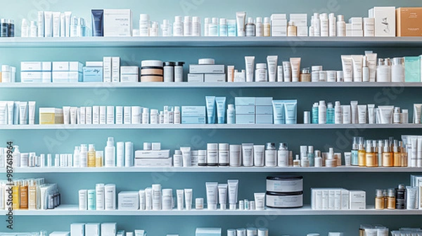 Fototapeta A shelf full of various beauty products