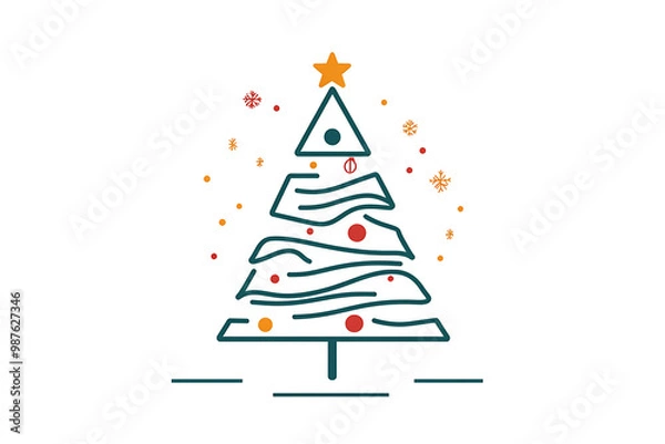 Fototapeta A minimalist flat art design of a Christmas tree, featuring simple lines and shapes to represent the festive symbol
