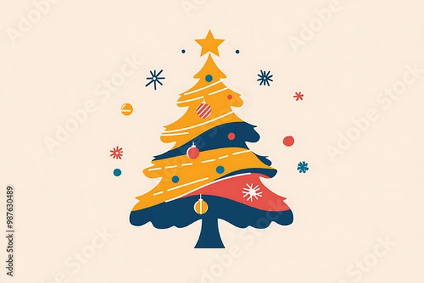 Fototapeta A minimalist flat art design of a Christmas tree, featuring simple lines and shapes to represent the festive symbol. 