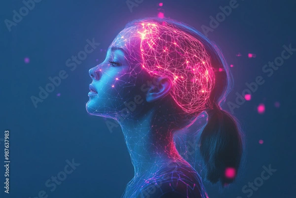 Fototapeta Young woman and Artificial Intelligence concept