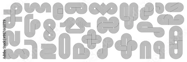 Obraz Geometric Zen arch line figures and stroke pattern shapes, vector abstract symbols. Minimal outline and linear Zen arch shapes of wave, curve zigzag and knit elements of Japanese Zen garden style