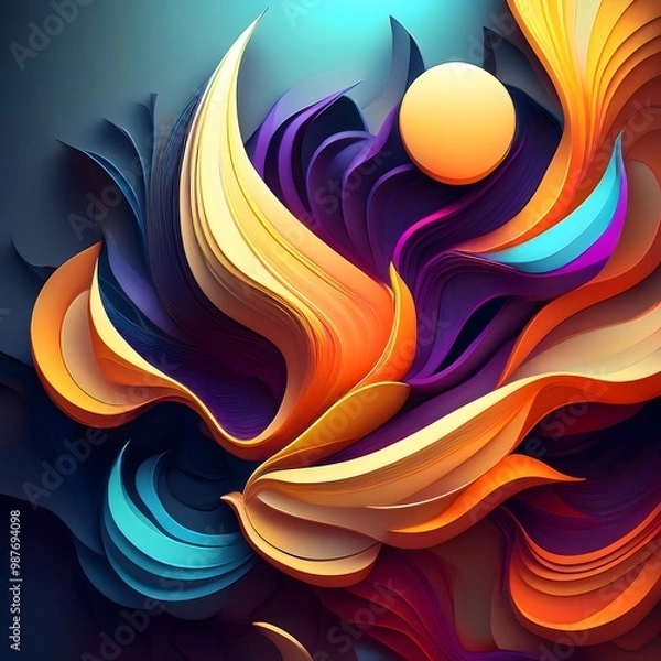 Obraz Colorful abstract 3D digital art with layered shapes and bold gradients