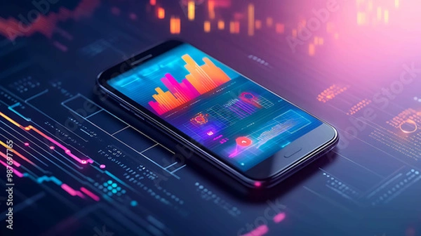 Obraz Smartphone displaying colorful graphs and data.