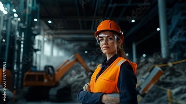 Fototapeta Female engineers hard-work and confidence in safety gear working in an industrial setting, showcasing focus, professionalism, and dedication.