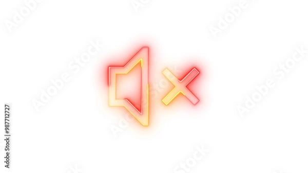 Fototapeta Neon icon mute speaker symbol red brown color transparent background