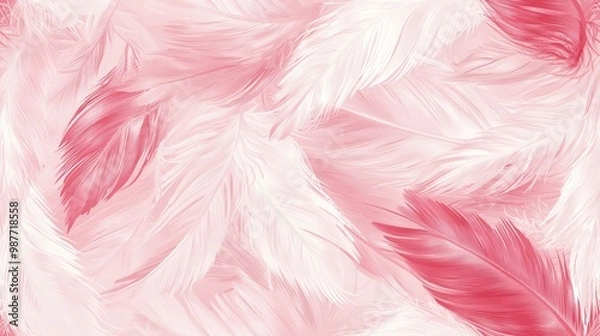 Fototapeta Graceful Flamingo Feather Seamless Pattern in Soft Pinks and Whites for Elegant Designs