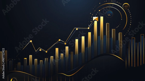 Fototapeta Abstract black background with Colorful charts and graphs with statistics to innovative analyze business potential and forecast future development of companies growth.