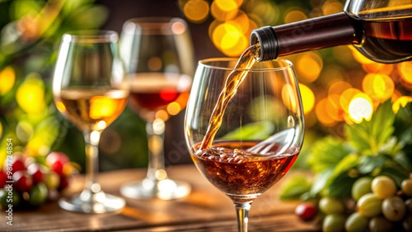 Obraz glass of wine and bottle getting ready for celebration and party, wine party, new year celebraton, wedding, 2025