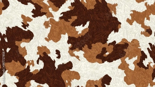 Obraz Rural Elegance: Intricate Seamless Cow Hide Pattern in Earthy Browns and Whites