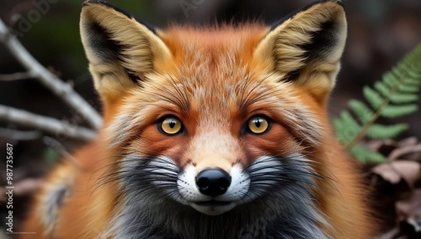 Fototapeta This stunning close-up of a fox’s face captures the raw beauty and intensity of wildlife photography. The image highlights the fox’s sharp, piercing eyes and the fine details of its fur.