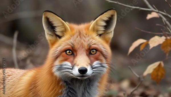 Fototapeta This stunning close-up of a fox’s face captures the raw beauty and intensity of wildlife photography. The image highlights the fox’s sharp, piercing eyes and the fine details of its fur.