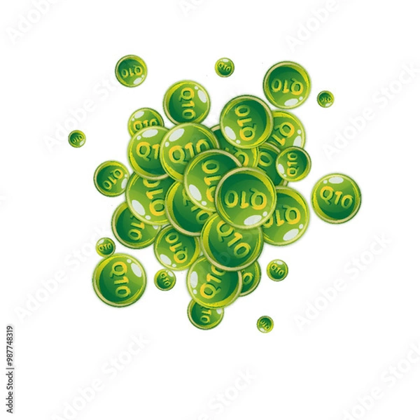 Obraz Vitamin Q10 round capsules scattered randomly.