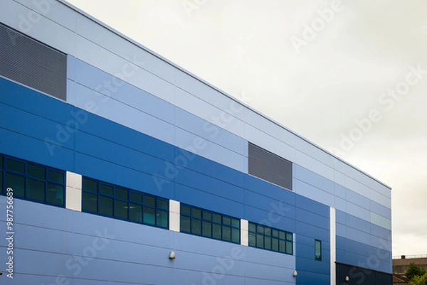 Obraz Industrial distribution warehouse construction frame in england uk sunset