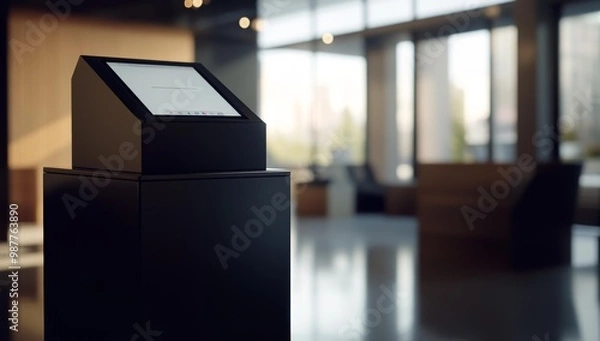 Obraz Black kiosk with touchscreen in lobby.