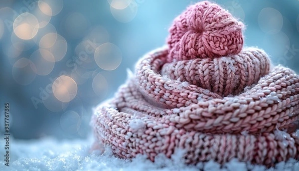 Obraz Cozy Winter Fabric Close-Up of Detailed Stitching and Soft Texture