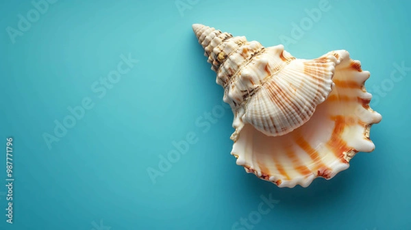 Fototapeta Seashell on blue background.