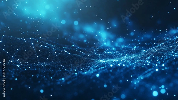 Fototapeta Abstract 3D background with a mesh of interconnected nodes and lines, Abstract blue digital background with light connections.