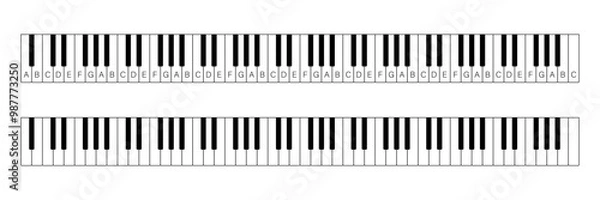 Fototapeta Grand piano full keyboard sheet isolated black and white in 2 variations. Vector illustration in flat style