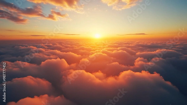 Fototapeta Beautiful bright dramatic sunset sky with fluffy clouds a view from above. Sky background.