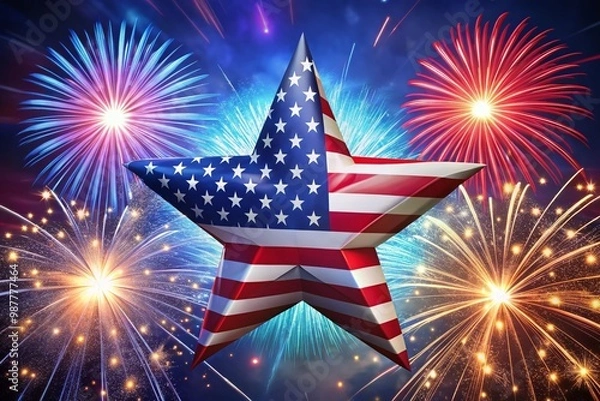 Fototapeta Vibrant Clip Art Celebrating Independence Day with Stars and Stripes for 4th of July Festivities
