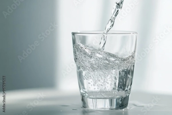 Fototapeta Clear Water Being Poured into Glass with blurred background