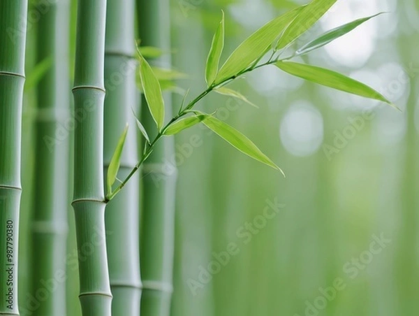 Fototapeta A bamboo grove with tall, slender stalks swaying gently in the breeze, peaceful and serene