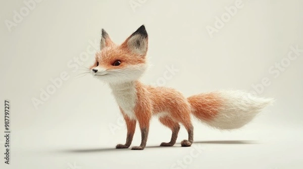 Fototapeta A Cute Red Fox Standing on a White Background