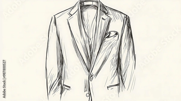Fototapeta Hand drawn sketch of a suit jacket with a pocket square.