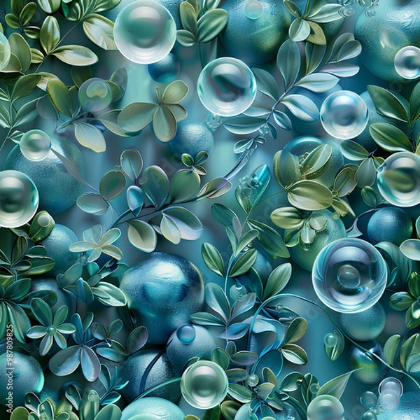 Obraz Create a collection of seamless patterns featuring 3D plants and bubbles