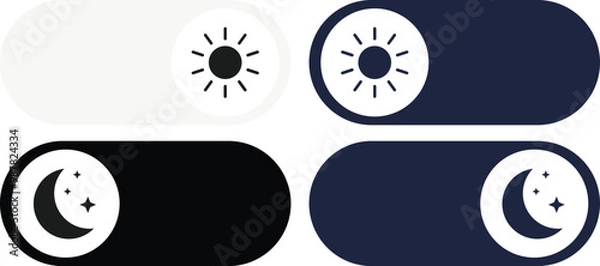 Fototapeta Day and night toggle switch icons set. Collection of on off. Sun and Moon icons for dark light mood. Dark mode and light mode switch button for website and mobile app. day night modes switch isolated.
