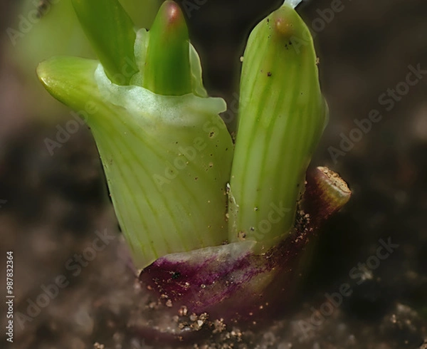 Fototapeta close-up of the onion plantation in the vegetable garden