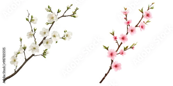 Obraz Flowering branches with white and pink blossoms, isolated on a transparent background