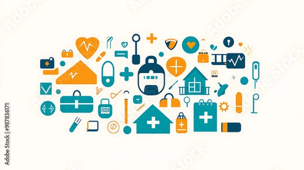 Fototapeta Abstract pattern of medical and healthcare icons.