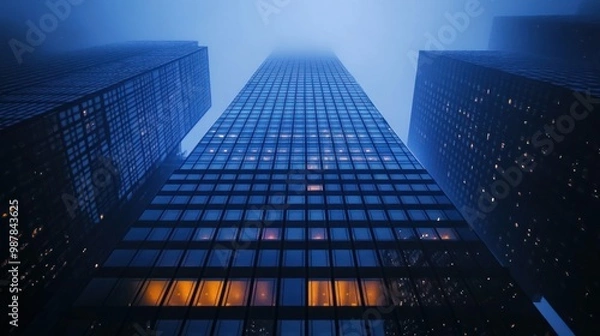 Obraz A Cityscape of Skyscrapers in the Evening Fog