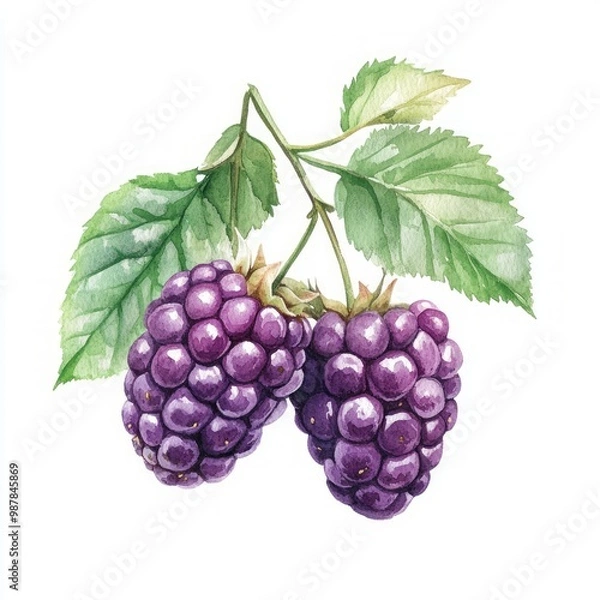 Obraz Blackberries on a Leafy Stem