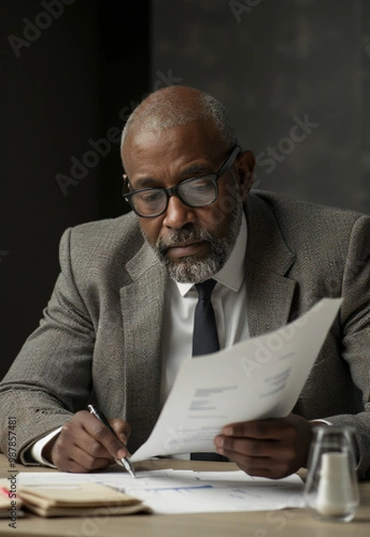 Fototapeta business man of color reading a document