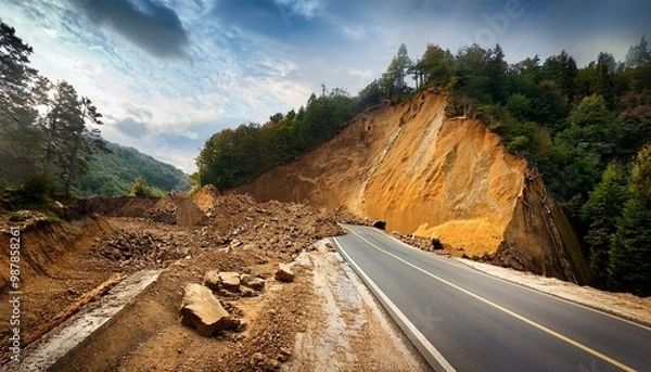 Obraz  landslide and road damage 