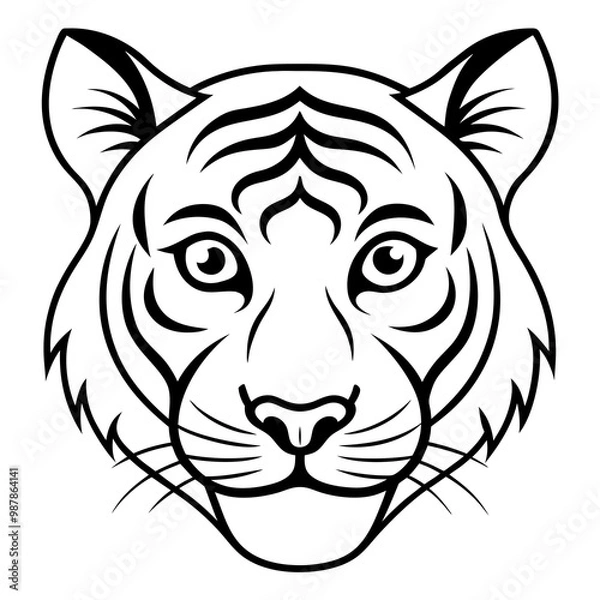 Fototapeta Tiger Face Line Art Emphasizing Piercing Eyes and Bold Stripes