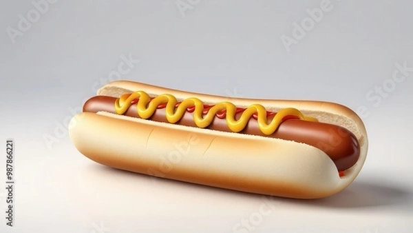 Fototapeta A realistic depiction of a hot dog with mustard and ketchup in a bun.