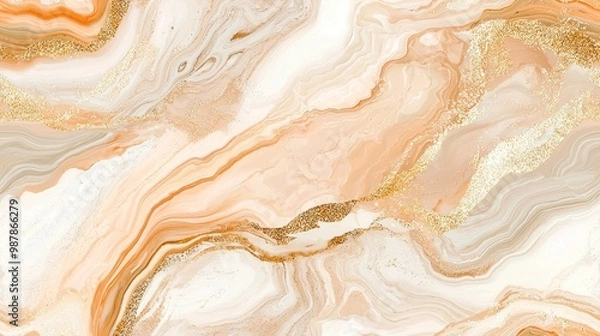 Fototapeta Elegance in Peach and Gold: Unseen Marble Pattern with Flowing Design