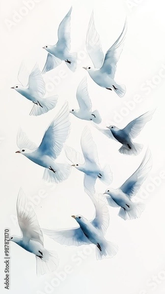 Fototapeta Morning Birds Flying White Doves Nature Background Animals in Flight Wilderness Wallpaper Pet Business Marketing Backdrop