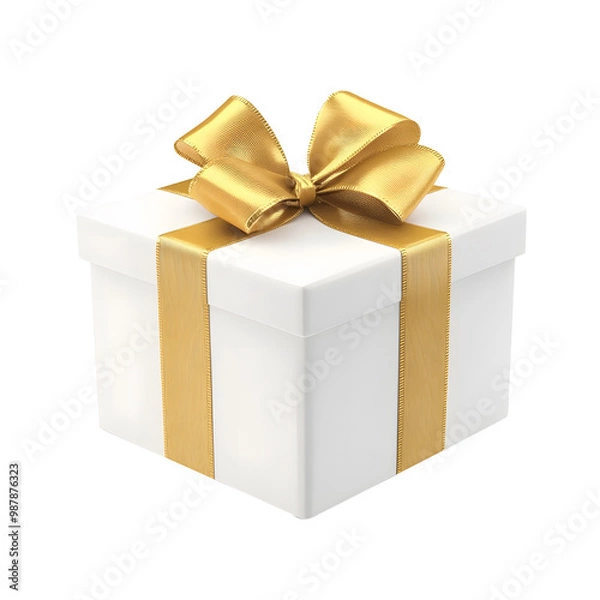 Fototapeta PNG cutout of three large and small anniversary white gift box with gold ribbon surprise presents. Isolated on a transparent background. Generative AI