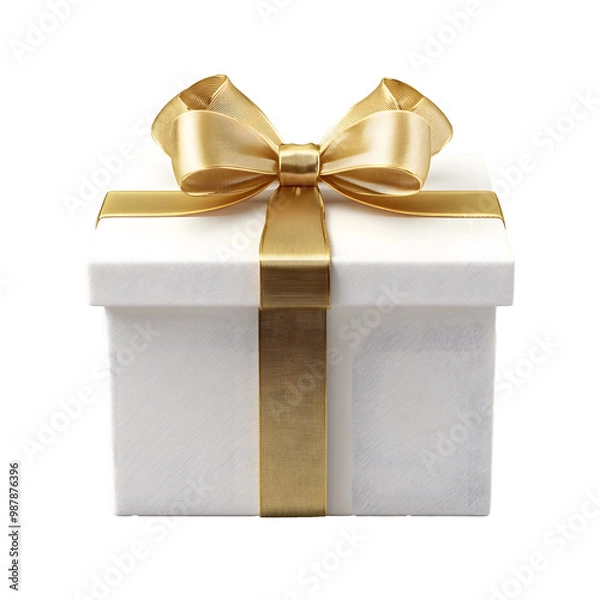 Fototapeta PNG cutout of three large and small anniversary white gift box with gold ribbon surprise presents. Isolated on a transparent background. Generative AI