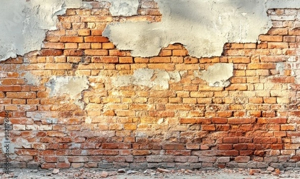 Obraz Old red brick wall, damaged background, rustic and weathered look, soft natural light.