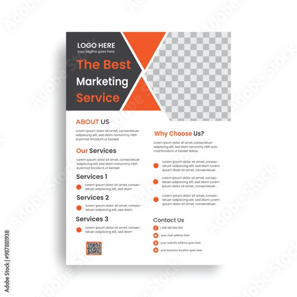 Fototapeta Modern orange flyer template design or  brochure template business flyer design ,with geometric shapes in A4 size