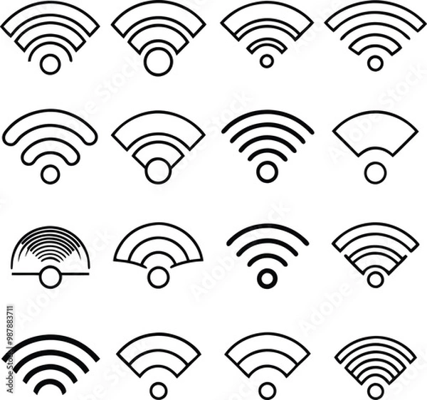 Fototapeta A collection of WiFi symbol variations, illustrating different signal strengths and styles